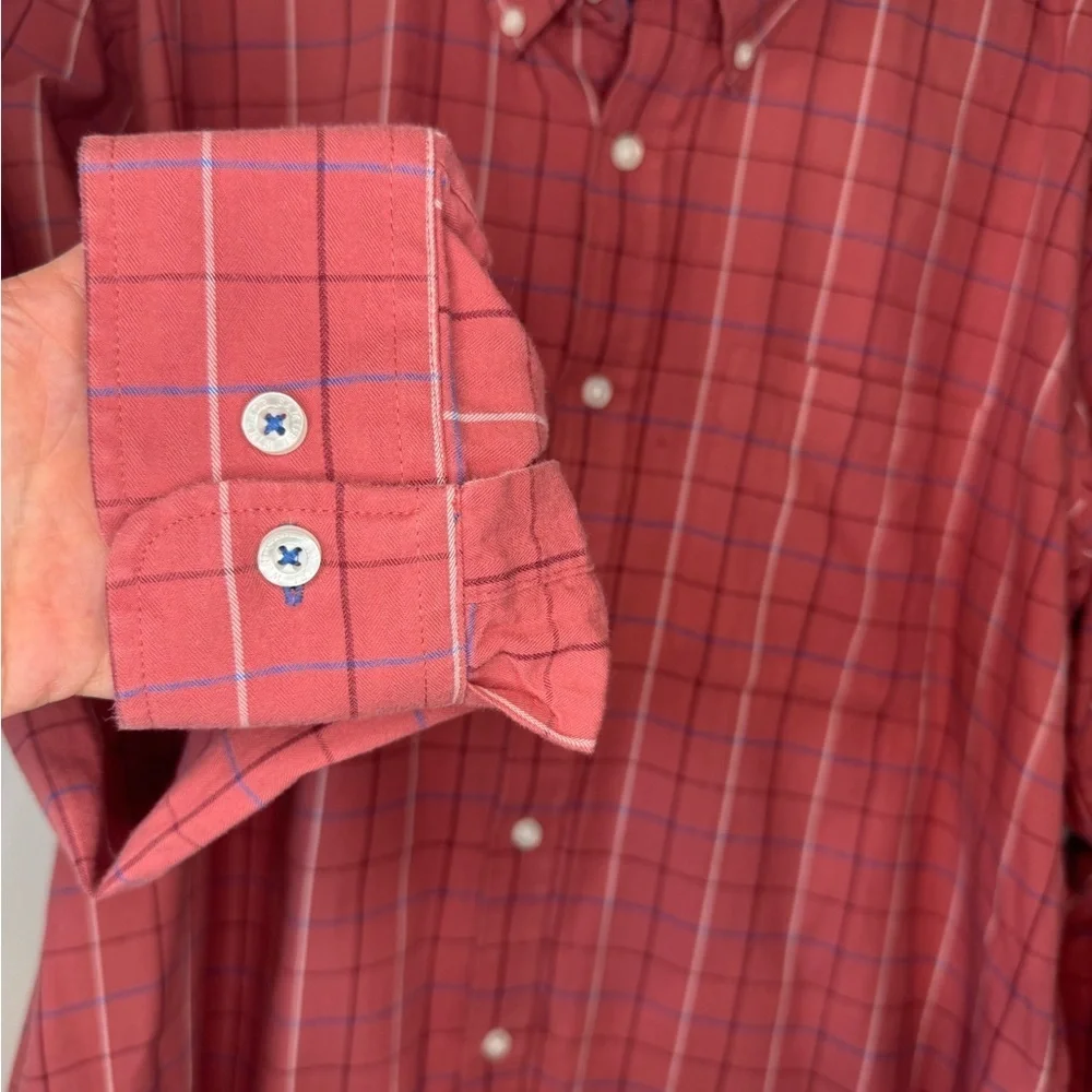 Samuel Windsor Button Down Shirt XL Red Windowpane Check Long Sleeve